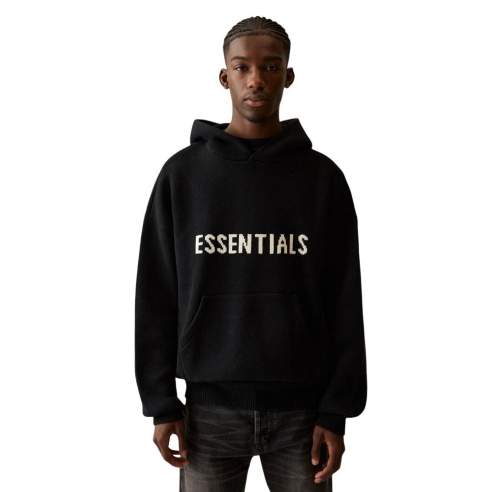 Fear of God Men's Essentials Knitted Classic Pullover‎ Hoodie Black Size Medium